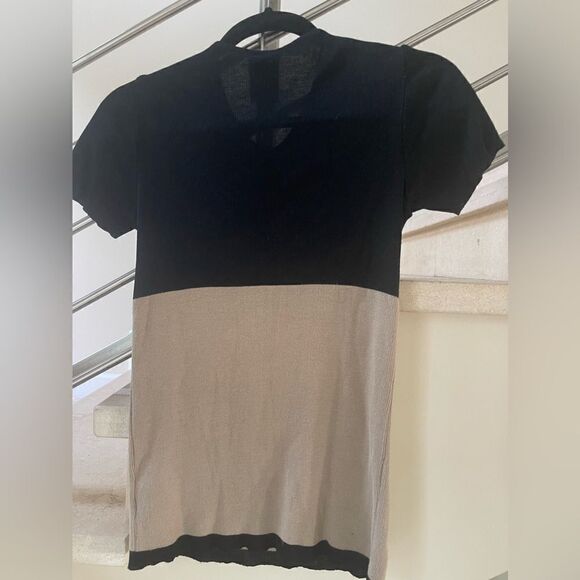 VINTAGE DOLCE & GABBANA BLACK & TAN KNIT SHORT SLEEVE TOP 44 EURO M/L - Picture 2 of 13
